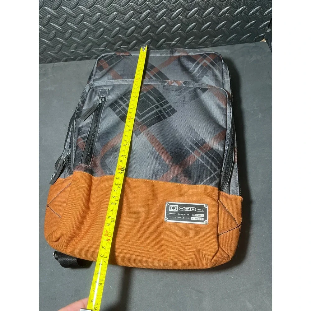 OGIO Covert Backpack Mens OS Orange Gray Plaid Style 111066 Laptop Tech Bag